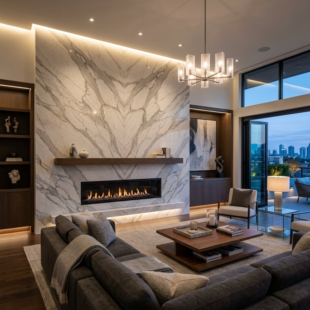 Stone fireplace